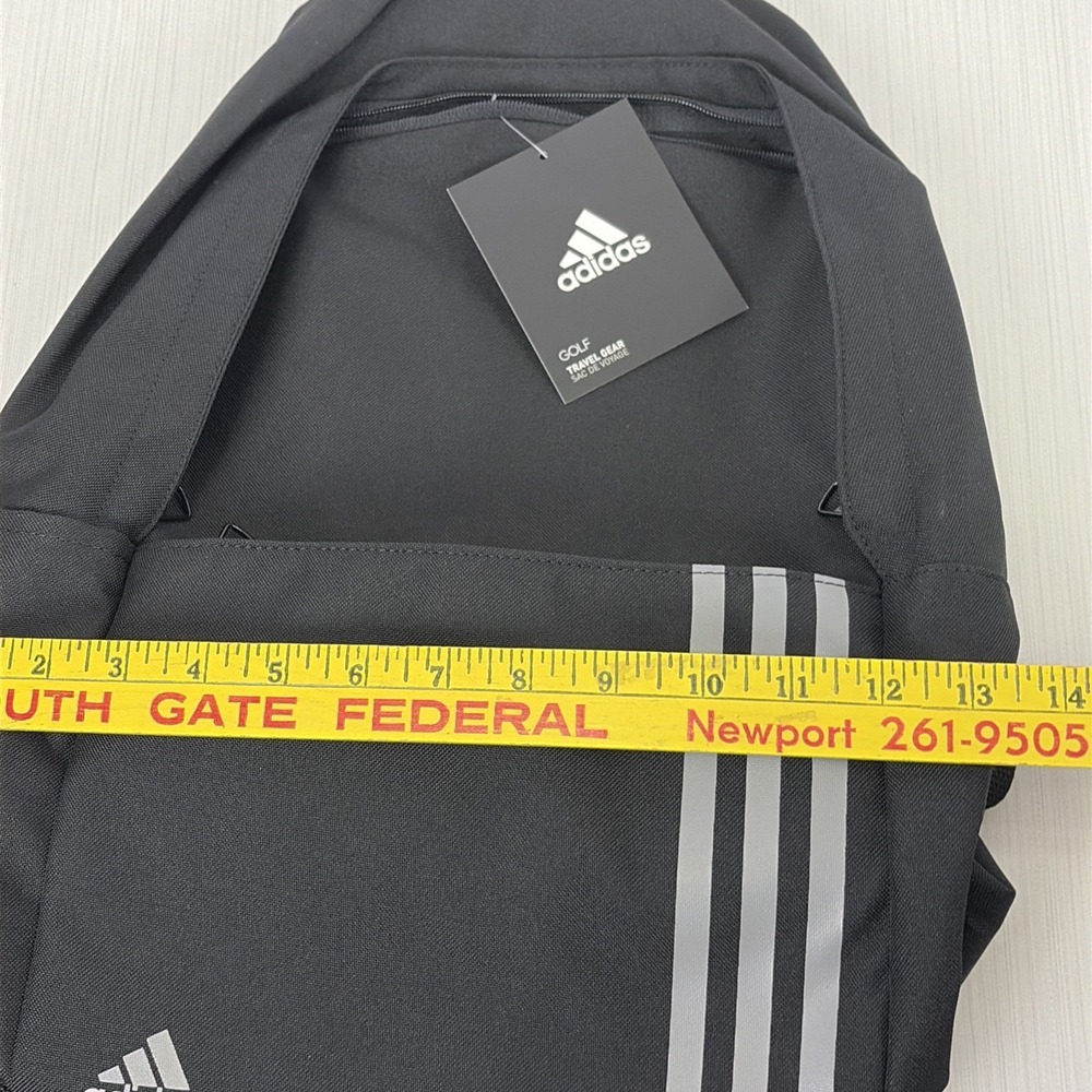 Adidas Golf Medium Black Backpack Bag 3 Gray Stripe DW9445 NWT - Picture 11 of 11